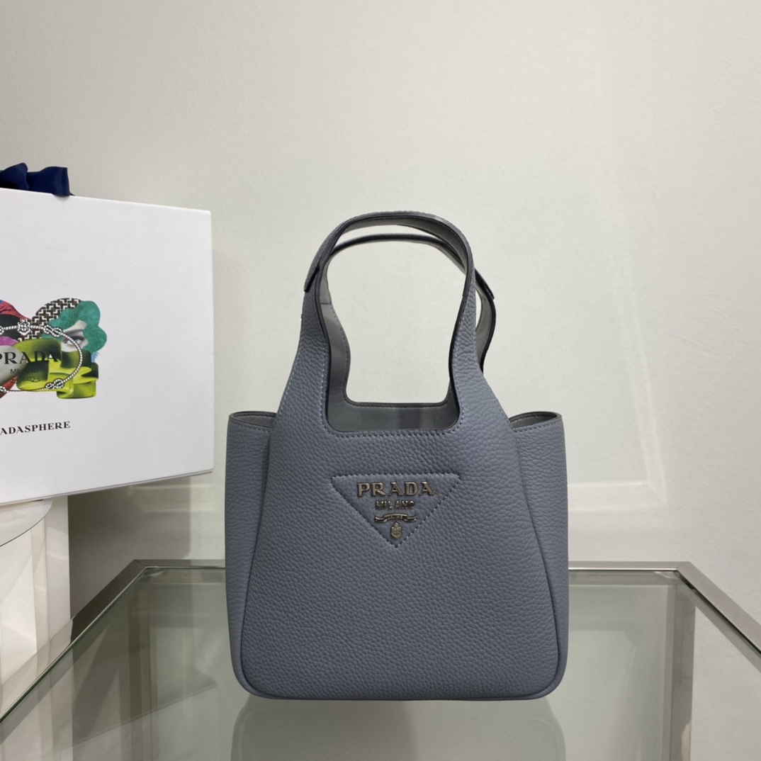 Prada Mini Leather Bag Shoulder Bag Tote Grey Blue 1BA349